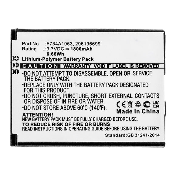 Batteries N Accessories BNA-WB-P16541 Credit Card Reader Battery - Li-Pol, 3.7V, 1800mAh, Ultra High Capacity - Replacement for Ingenico F734A1953 Battery