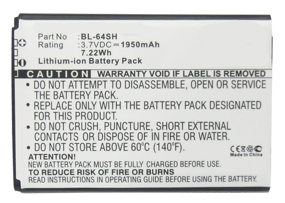 Batteries N Accessories BNA-WB-L3851 Cell Phone Battery - Li-ion, 3.7, 1950mAh, Ultra High Capacity Battery - Replacement for LG BL-64SH Battery