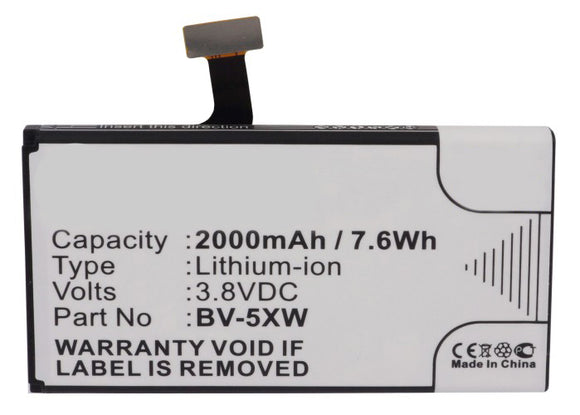 Batteries N Accessories BNA-WB-L3444 Cell Phone Battery - Li-Ion, 3.8V, 2000 mAh, Ultra High Capacity Battery - Replacement for Microsoft BV-5XW Battery
