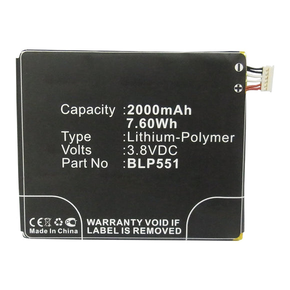 Batteries N Accessories BNA-WB-P14726 Cell Phone Battery - Li-Pol, 3.8V, 2000mAh, Ultra High Capacity - Replacement for OPPO BLP551 Battery