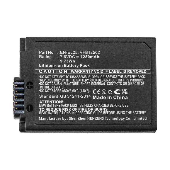 Batteries N Accessories BNA-WB-L14954 Digital Camera Battery - Li-ion, 7.6V, 1280mAh, Ultra High Capacity - Replacement for Nikon EN-EL25 Battery