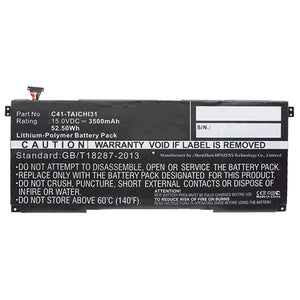 Batteries N Accessories BNA-WB-P10495 Laptop Battery - Li-Pol, 15V, 3500mAh, Ultra High Capacity - Replacement for Asus C41-TAICH131 Battery