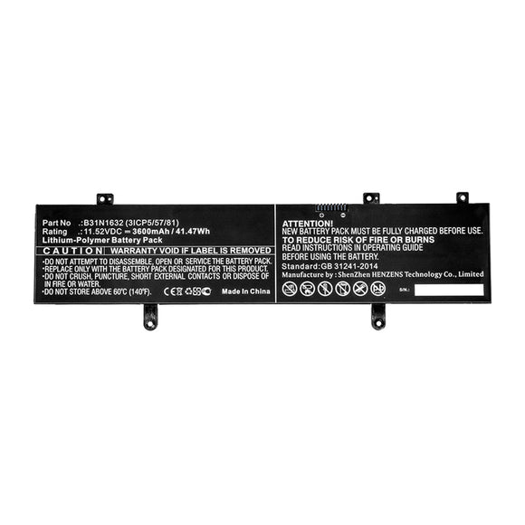 Batteries N Accessories BNA-WB-P15920 Laptop Battery - Li-Pol, 11.52V, 3600mAh, Ultra High Capacity - Replacement for Asus B31N1632 (3ICP5/57/81) Battery