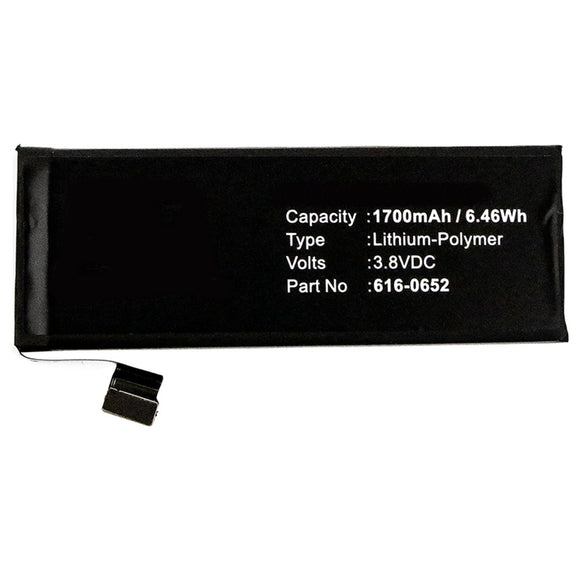 Batteries N Accessories BNA-WB-P9482 Cell Phone Battery - Li-Pol, 3.8V, 1700mAh, Ultra High Capacity - Replacement for Apple 616-0652 Battery