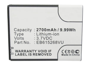 Batteries N Accessories BNA-WB-L3746 Cell Phone Battery - Li-ion, 3.7, 2700mAh, Ultra High Capacity Battery - Replacement for AT&T EB615268VA Battery