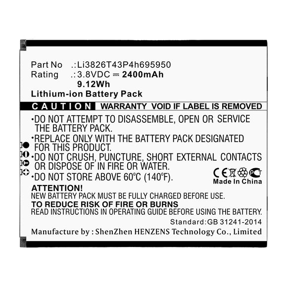 Batteries N Accessories BNA-WB-L14053 Cell Phone Battery - Li-ion, 3.8V, 2400mAh, Ultra High Capacity - Replacement for ZTE Li3826T43P4h695950 Battery
