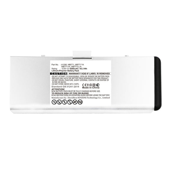 Batteries N Accessories BNA-WB-P10369 Laptop Battery - Li-Pol, 10.8V, 4200mAh, Ultra High Capacity - Replacement for Apple A1280 Battery