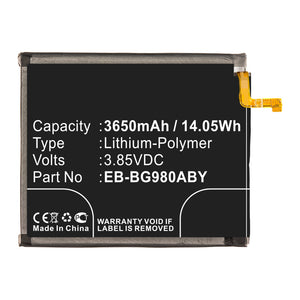 Batteries N Accessories BNA-WB-P13064 Cell Phone Battery - Li-Pol, 3.85V, 3650mAh, Ultra High Capacity - Replacement for Samsung EB-BG980ABY Battery