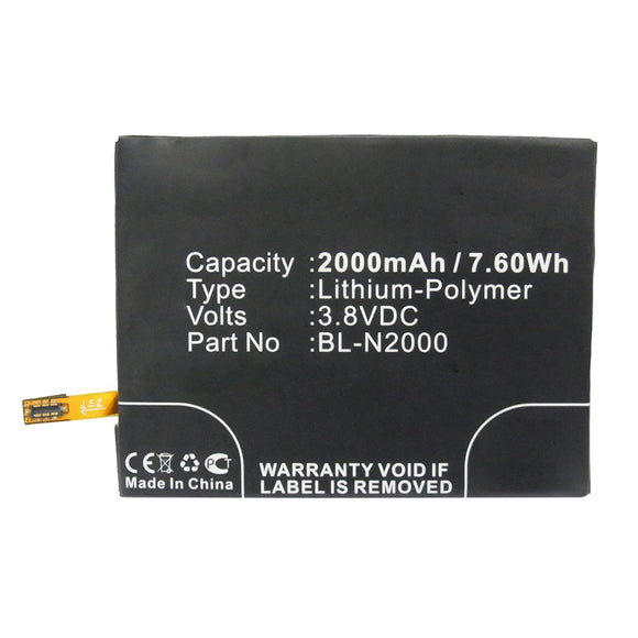 Batteries N Accessories BNA-WB-P11520 Cell Phone Battery - Li-Pol, 3.8V, 2000mAh, Ultra High Capacity - Replacement for GIONEE BL-N2000 Battery