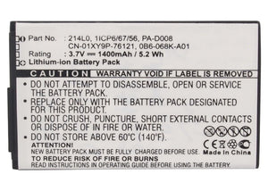 Batteries N Accessories BNA-WB-L3256 Cell Phone Battery - Li-Ion, 3.7V, 1400 mAh, Ultra High Capacity Battery - Replacement for Dell 0B6-068K-A01 Battery