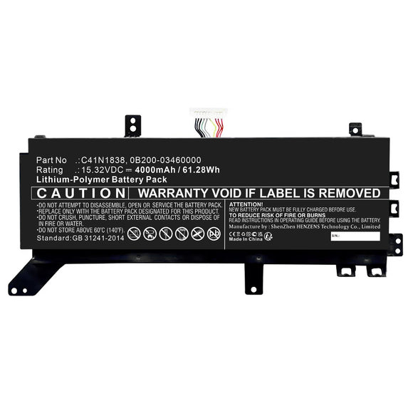 Batteries N Accessories BNA-WB-L17950 Laptop Battery - Li-ion, 15.32V, 4000mAh, Ultra High Capacity - Replacement for Asus C41N1838 Battery