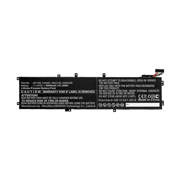 Batteries N Accessories BNA-WB-P10647 Laptop Battery - Li-Pol, 11.4V, 8000mAh, Ultra High Capacity - Replacement for Dell 4K1VM Battery
