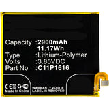 Batteries N Accessories BNA-WB-P8233 Cell Phone Battery - Li-Pol, 3.85V, 2900mAh, Ultra High Capacity Battery - Replacement for Asus 0B200-02480000, C11P1616 Battery