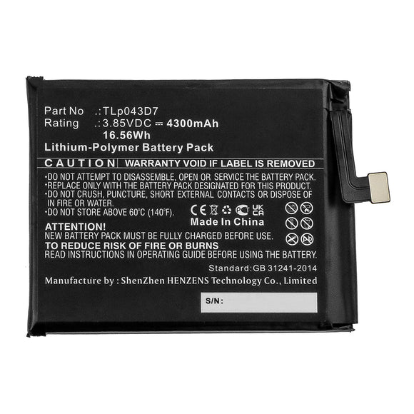 Batteries N Accessories BNA-WB-P14476 Cell Phone Battery - Li-Pol, 3.85V, 4300mAh, Ultra High Capacity - Replacement for Alcatel TLp043D7 Battery