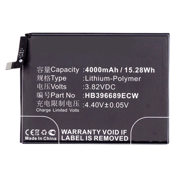 Batteries N Accessories BNA-WB-P3346 Cell Phone Battery - Li-Pol, 3.82V, 4000 mAh, Ultra High Capacity Battery - Replacement for Huawei HB396689ECW Battery