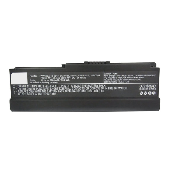 Batteries N Accessories BNA-WB-L15947 Laptop Battery - Li-ion, 11.1V, 6600mAh, Ultra High Capacity - Replacement for Dell FT080 Battery