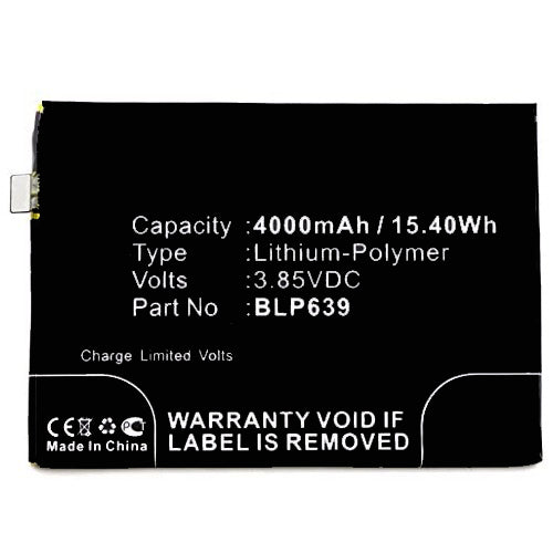 Batteries N Accessories BNA-WB-P8376 Cell Phone Battery - Li-Pol, 3.85V, 4000mAh, Ultra High Capacity Battery - Replacement for OPPO BLP639 Battery