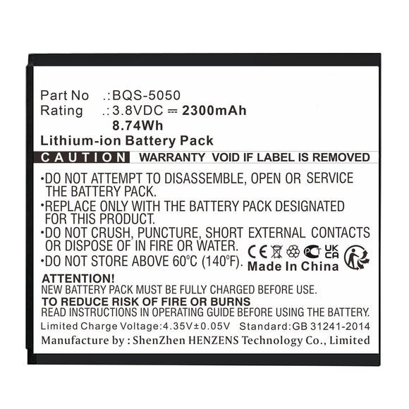 Batteries N Accessories BNA-WB-L17733 Cell Phone Battery - Li-ion, 3.8V, 2300mAh, Ultra High Capacity - Replacement for BQ BQS-5050 Battery