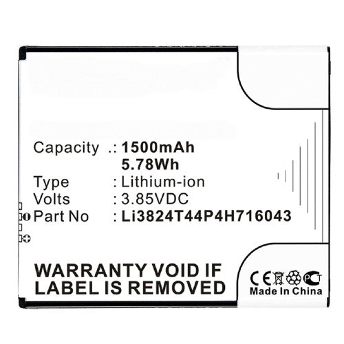 Batteries N Accessories BNA-WB-L8433 Cell Phone Battery - Li-ion, 3.85V, 1500mAh, Ultra High Capacity Battery - Replacement for ZTE Li3824T44P4H716043 Battery