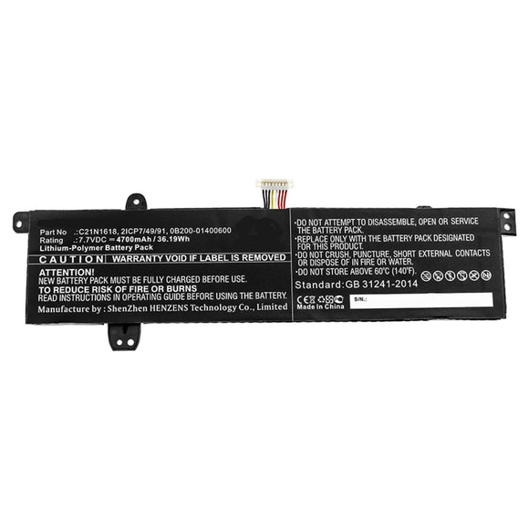 Batteries N Accessories BNA-WB-P10449 Laptop Battery - Li-Pol, 7.7V, 4700mAh, Ultra High Capacity - Replacement for Asus C21N1618 Battery