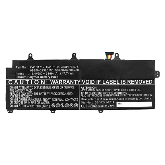 Batteries N Accessories BNA-WB-P10573 Laptop Battery - Li-Pol, 15.4V, 3100mAh, Ultra High Capacity - Replacement for Asus C41N1712 Battery