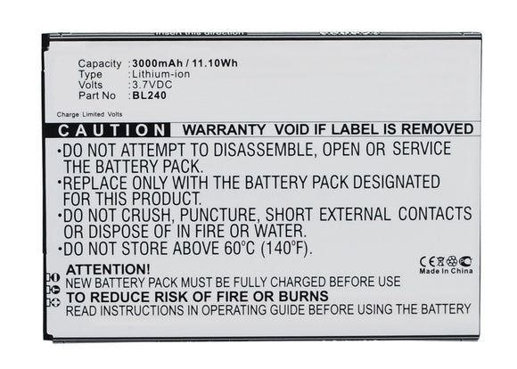 Batteries N Accessories BNA-WB-P3416 Cell Phone Battery - Li-Pol, 3.7V, 3000 mAh, Ultra High Capacity Battery - Replacement for Lenovo BL240 Battery