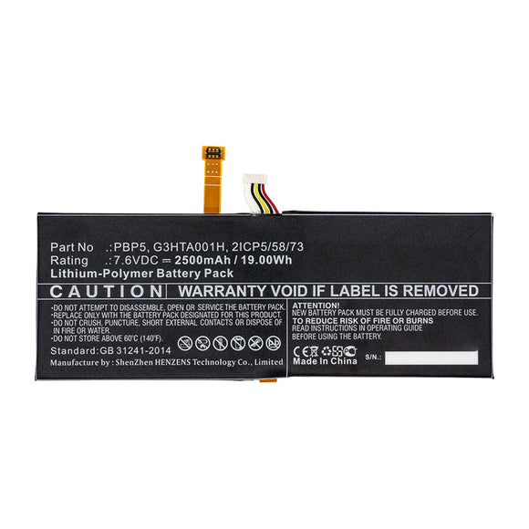 Batteries N Accessories BNA-WB-P16730 Tablet Battery - Li-Pol, 7.6V, 2500mAh, Ultra High Capacity - Replacement for Microsoft PBP5 Battery