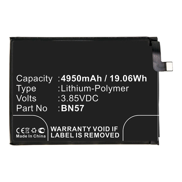 Batteries N Accessories BNA-WB-P14894 Cell Phone Battery - Li-Pol, 3.85V, 4950mAh, Ultra High Capacity - Replacement for Xiaomi BN57 Battery