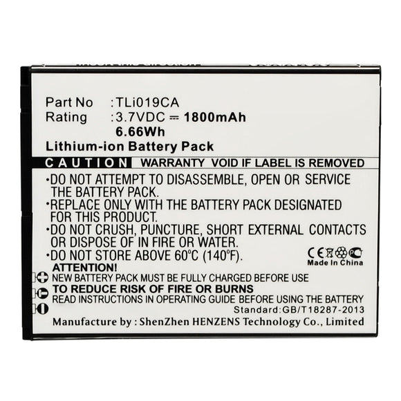 Batteries N Accessories BNA-WB-L13236 Cell Phone Battery - Li-ion, 3.7V, 1800mAh, Ultra High Capacity - Replacement for TCL TLi019CA Battery