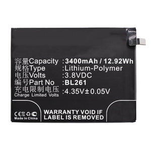 Batteries N Accessories BNA-WB-P3407 Cell Phone Battery - Li-Pol, 3.8V, 3400 mAh, Ultra High Capacity Battery - Replacement for Lenovo BL261 Battery