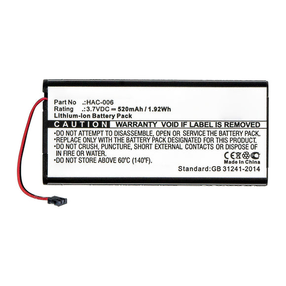 Batteries N Accessories BNA-WB-L15025 Game Console Battery - Li-ion, 3.7V, 520mAh, Ultra High Capacity - Replacement for Nintendo HAC-006 Battery