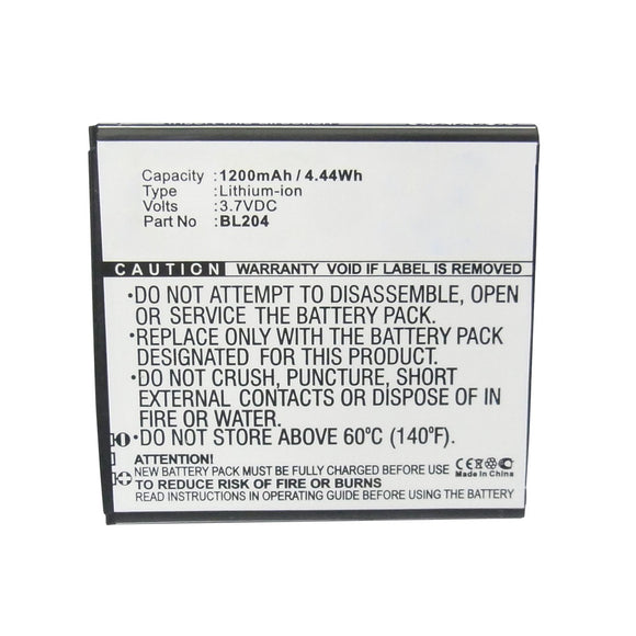 Batteries N Accessories BNA-WB-L12242 Cell Phone Battery - Li-ion, 3.7V, 1200mAh, Ultra High Capacity - Replacement for Lenovo BL204 Battery