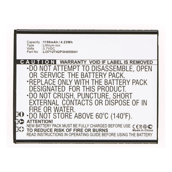 Batteries N Accessories BNA-WB-L14120 Cell Phone Battery - Li-ion, 3.7V, 1150mAh, Ultra High Capacity - Replacement for ZTE Li3712T42P3h655041 Battery