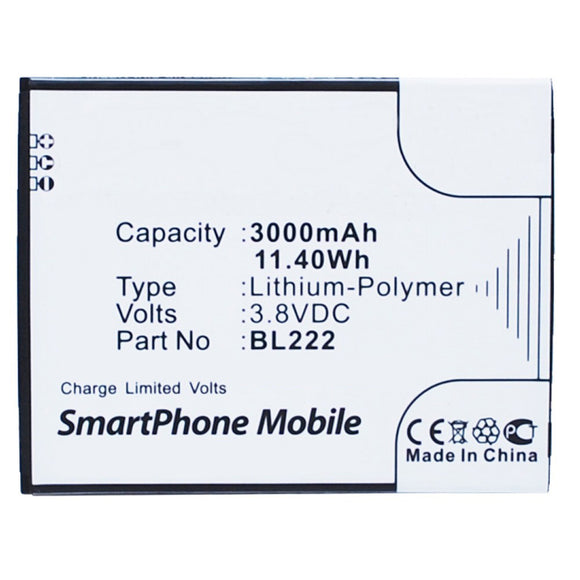 Batteries N Accessories BNA-WB-P3417 Cell Phone Battery - Li-Pol, 3.8V, 3000 mAh, Ultra High Capacity Battery - Replacement for Lenovo BL222 Battery