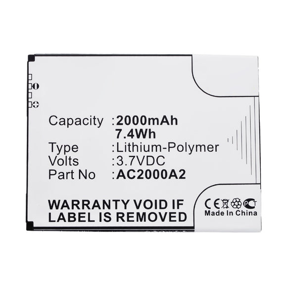 Batteries N Accessories BNA-WB-P15483 Cell Phone Battery - Li-Pol, 3.7V, 2000mAh, Ultra High Capacity - Replacement for Archos AC2000A2 Battery