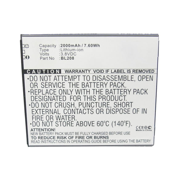 Batteries N Accessories BNA-WB-L12257 Cell Phone Battery - Li-ion, 3.8V, 2000mAh, Ultra High Capacity - Replacement for Lenovo BL208 Battery