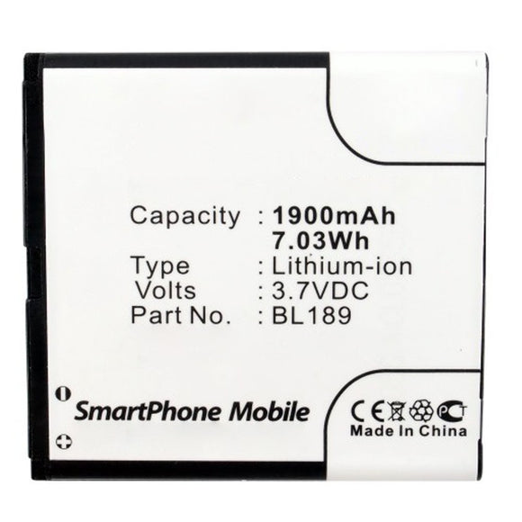 Batteries N Accessories BNA-WB-L12254 Cell Phone Battery - Li-ion, 3.7V, 1900mAh, Ultra High Capacity - Replacement for Lenovo BL189 Battery