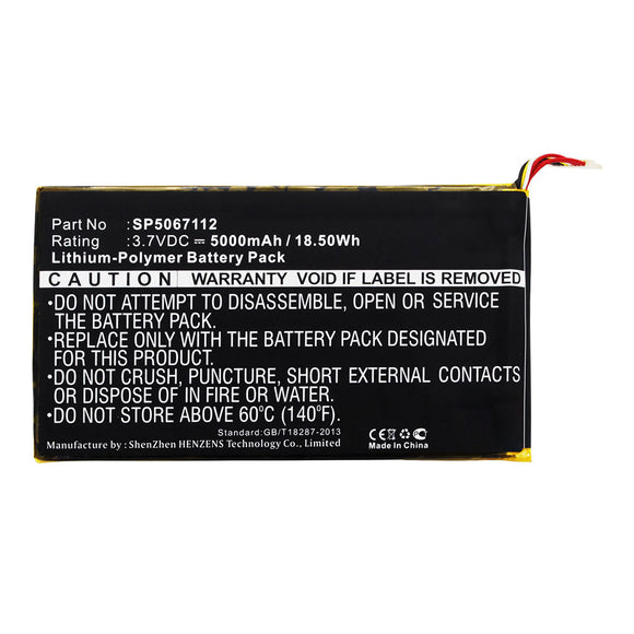 Batteries N Accessories BNA-WB-P16724 Tablet Battery - Li-Pol, 3.7V, 5000mAh, Ultra High Capacity - Replacement for Fuhu SP5067112 Battery