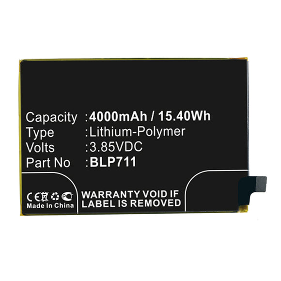 Batteries N Accessories BNA-WB-P14697 Cell Phone Battery - Li-Pol, 3.85V, 4000mAh, Ultra High Capacity - Replacement for OPPO BLP711 Battery