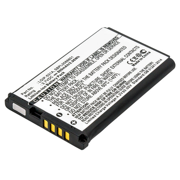 Batteries N Accessories BNA-WB-L9513 Cell Phone Battery - Li-ion, 3.7V, 800mAh, Ultra High Capacity - Replacement for LG LGIP-531A Battery