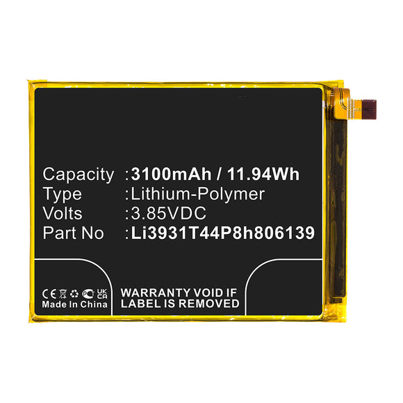Batteries N Accessories BNA-WB-P14057 Cell Phone Battery - Li-Pol, 3.85V, 3100mAh, Ultra High Capacity - Replacement for ZTE Li3931T44P8h806139 Battery