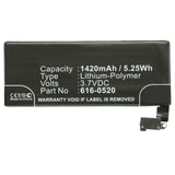 Batteries N Accessories BNA-WB-P9476 Cell Phone Battery - Li-Pol, 3.7V, 1420mAh, Ultra High Capacity - Replacement for Apple 616-0512 Battery