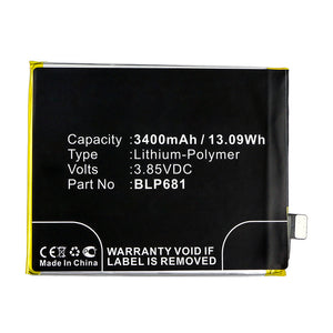 Batteries N Accessories BNA-WB-P14708 Cell Phone Battery - Li-Pol, 3.85V, 3400mAh, Ultra High Capacity - Replacement for OPPO BLP681 Battery