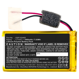 Batteries N Accessories BNA-WB-P11067 Speaker Battery - Li-Pol, 3.7V, 1900mAh, Ultra High Capacity - Replacement for Braven GSP103465 Battery