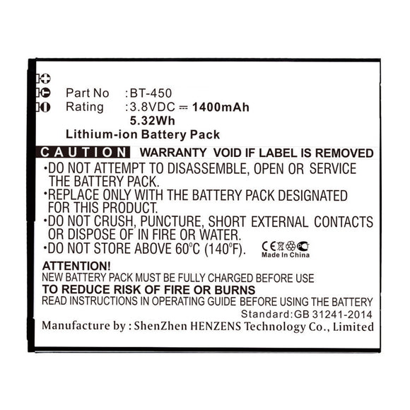 Batteries N Accessories BNA-WB-L16371 Cell Phone Battery - Li-ion, 3.8V, 1400mAh, Ultra High Capacity - Replacement for Leagoo BT-450 Battery