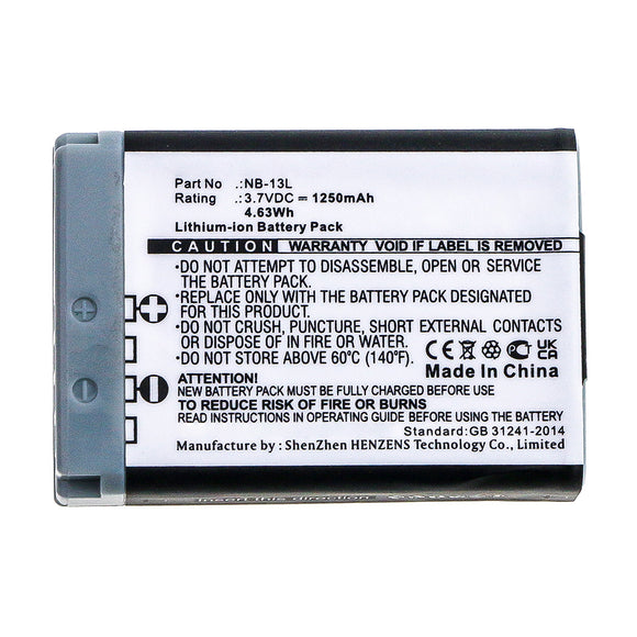 Batteries N Accessories BNA-WB-L14947 Digital Camera Battery - Li-ion, 3.7V, 1250mAh, Ultra High Capacity - Replacement for Canon NB-13L Battery