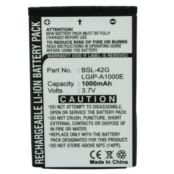Batteries N Accessories BNA-WB-L3428 Cell Phone Battery - Li-Ion, 3.7V, 1000 mAh, Ultra High Capacity Battery - Replacement for LG LGIP-A1000E Battery