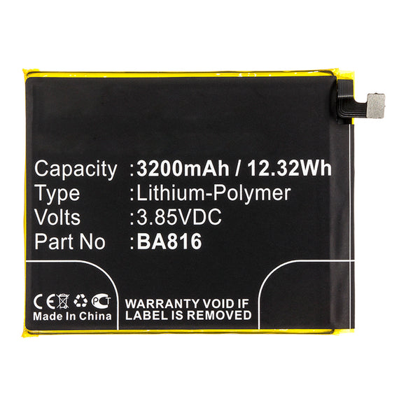 Batteries N Accessories BNA-WB-P14526 Cell Phone Battery - Li-Pol, 3.85V, 3200mAh, Ultra High Capacity - Replacement for MeiZu BA816 Battery