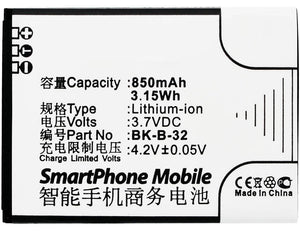 Batteries N Accessories BNA-WB-L3129 Cell Phone Battery - Li-Ion, 3.7V, 850 mAh, Ultra High Capacity Battery - Replacement for BBK BK-B-32 Battery