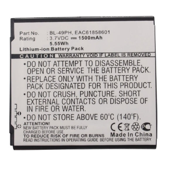 Batteries N Accessories BNA-WB-L12331 Cell Phone Battery - Li-ion, 3.7V, 1500mAh, Ultra High Capacity - Replacement for LG BL-49PH Battery